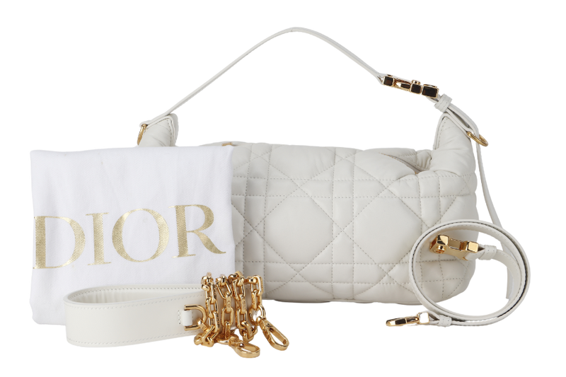 CHRISTIAN DIOR HOBO BAG CASUAL STYLE 3WAY CALFSKIN LEATHER WHITE GOLD HARDWARE 2 STRAP 50-FA-0292 WITH STRAPS AND DUST COVER