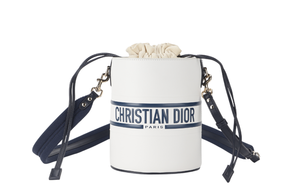 CHRISTIAN DIOR MINI BUCKET (56-MA-0232) CALFSKIN LEATHER WHITE STRAP AND DUST COVER