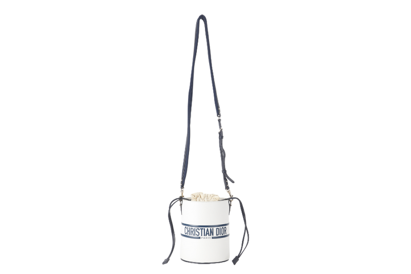 CHRISTIAN DIOR MINI BUCKET (56-MA-0232) CALFSKIN LEATHER WHITE STRAP AND DUST COVER