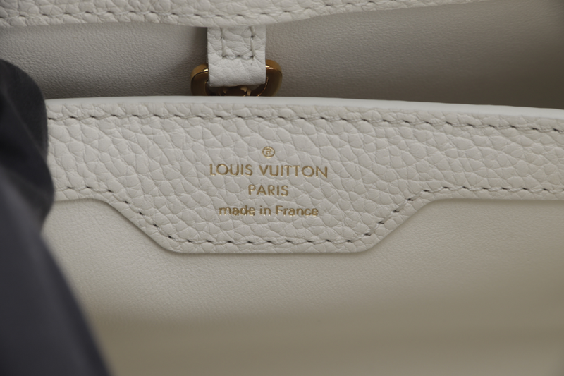 LOUIS VUITTON CAPUCINES BB TAURILLON LEATHER (M55832) GOLD HARDWARE WITH STRAPS AND DUST COVER