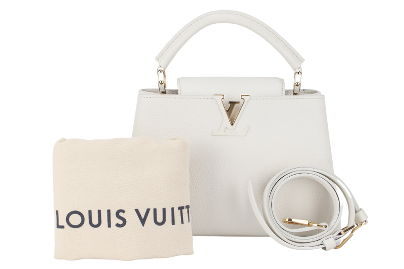 LOUIS VUITTON CAPUCINES BB TAURILLON LEATHER (M55832) GOLD HARDWARE WITH STRAPS AND DUST COVER