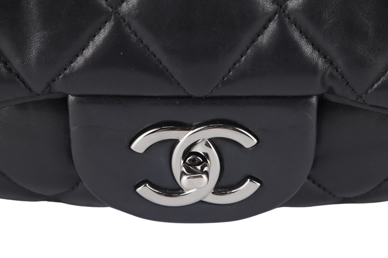 CHANEL 3 ACCORDION FLAP BAG (1390xxxx) BLACK LAMBSKIN GUNMETAL HARDWARE WITH CARD AND DUST COVER