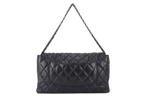 CHANEL 3 ACCORDION FLAP BAG (1390xxxx) BLACK LAMBSKIN GUNMETAL HARDWARE WITH CARD AND DUST COVER