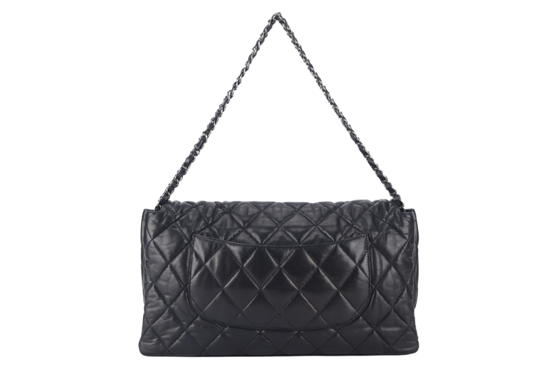 CHANEL 3 ACCORDION FLAP BAG (1390xxxx) BLACK LAMBSKIN GUNMETAL HARDWARE WITH CARD AND DUST COVER