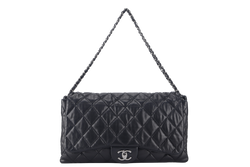 CHANEL 3 ACCORDION FLAP BAG (1390xxxx) BLACK LAMBSKIN GUNMETAL HARDWARE WITH CARD AND DUST COVER