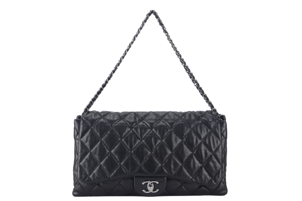 CHANEL 3 ACCORDION FLAP BAG (1390xxxx) BLACK LAMBSKIN GUNMETAL HARDWARE WITH CARD AND DUST COVER