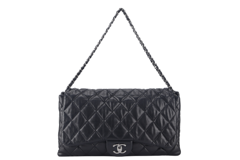 CHANEL 3 ACCORDION FLAP BAG (1390xxxx) BLACK LAMBSKIN GUNMETAL HARDWARE WITH CARD AND DUST COVER