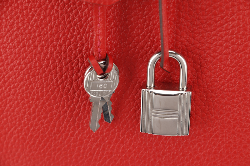 HERMES BIRKIN 25 STAMP P (YEAR 2021) ROUGE VERMILLION TOGO SILVER HARDWARE WITH LOCKKEYS AND DUST COVER