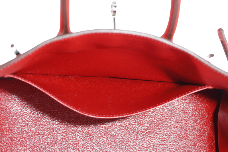 HERMES BIRKIN 25 STAMP P (YEAR 2021) ROUGE VERMILLION TOGO SILVER HARDWARE WITH LOCKKEYS AND DUST COVER