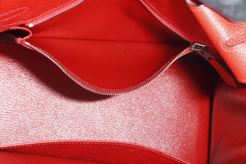 HERMES BIRKIN 25 STAMP P (YEAR 2021) ROUGE VERMILLION TOGO SILVER HARDWARE WITH LOCKKEYS AND DUST COVER