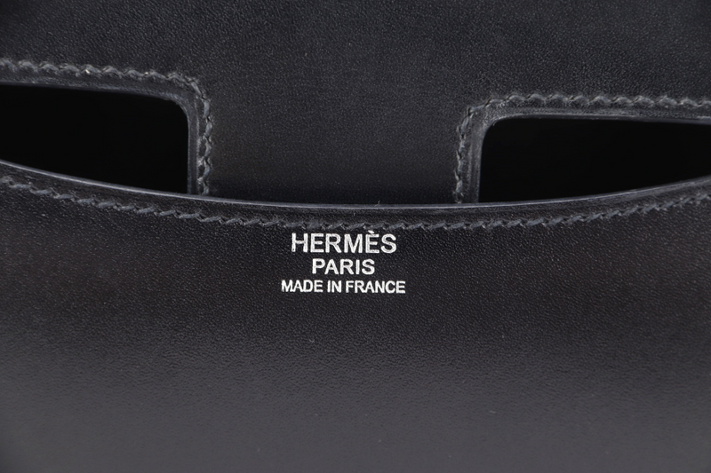 HERMES CONSTANCE 24 STAMP R (YEAR 2014) BLACK BOX LEATHER LIZARD SILVER HARDWARE BUCKLE WITH DUST COVER