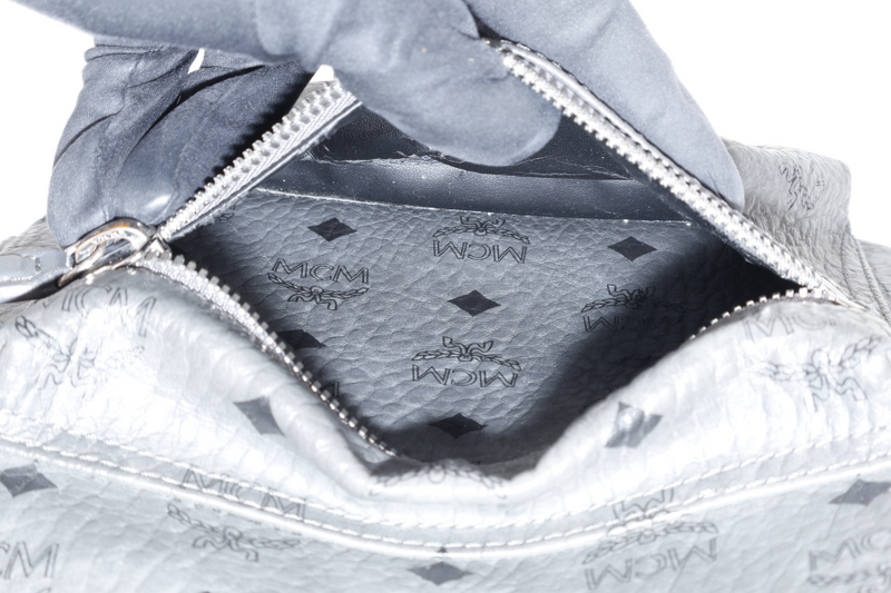 MCM STARK BACKPACK IN GREY VISETORS LEATHER SILVER HARDWARE NO DUST COVER