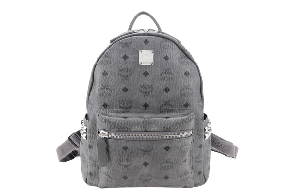 MCM STARK BACKPACK IN GREY VISETORS LEATHER SILVER HARDWARE NO DUST COVER
