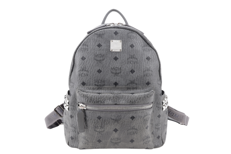 MCM STARK BACKPACK IN GREY VISETORS LEATHER SILVER HARDWARE NO DUST COVER