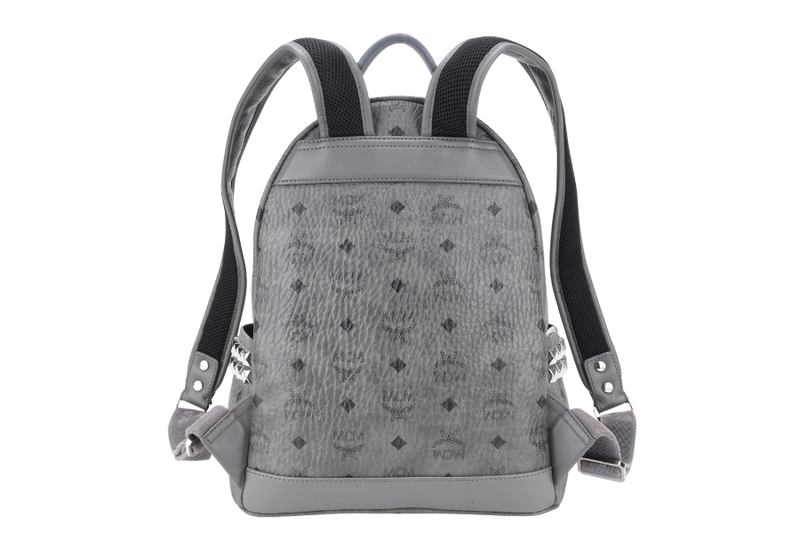 MCM STARK BACKPACK IN GREY VISETORS LEATHER SILVER HARDWARE NO DUST COVER