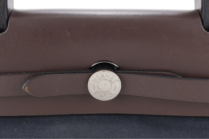 HERMES HERBAG SELLIER 31 STAMP O (YEAR 2011) EBENE x BLACK SILVER HARDWARE WITH DUST COVER