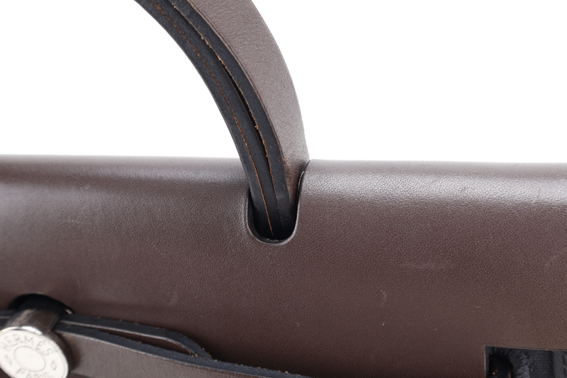 HERMES HERBAG SELLIER 31 STAMP O (YEAR 2011) EBENE x BLACK SILVER HARDWARE WITH DUST COVER