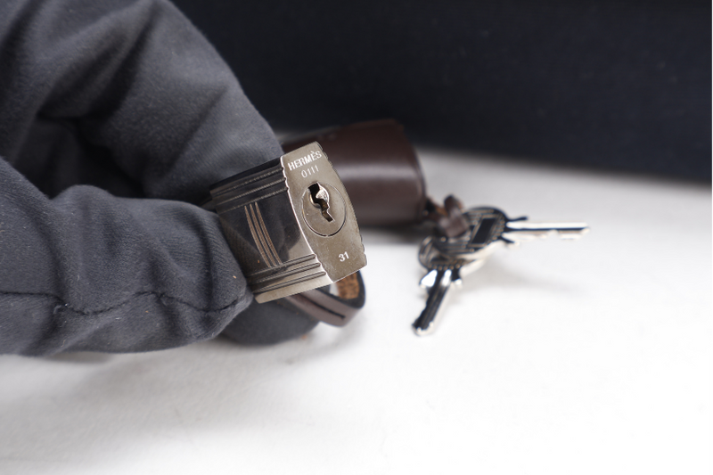 HERMES HERBAG SELLIER 31 STAMP O (YEAR 2011) EBENE x BLACK SILVER HARDWARE WITH DUST COVER