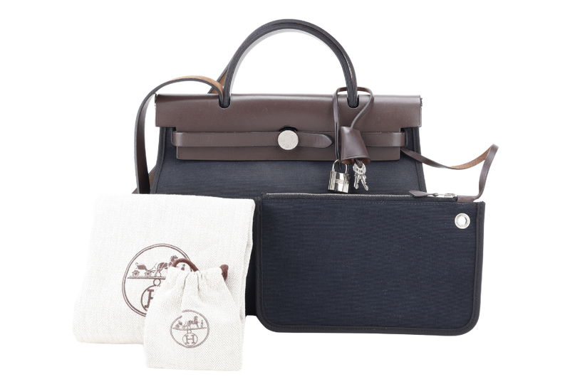 HERMES HERBAG SELLIER 31 STAMP O (YEAR 2011) EBENE x BLACK SILVER HARDWARE WITH DUST COVER