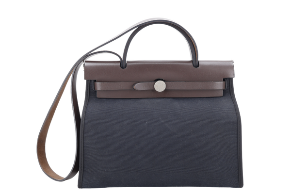 HERMES HERBAG SELLIER 31 STAMP O (YEAR 2011) EBENE x BLACK SILVER HARDWARE WITH DUST COVER