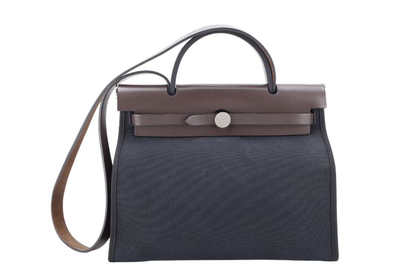 HERMES HERBAG SELLIER 31 STAMP O (YEAR 2011) EBENE x BLACK SILVER HARDWARE WITH DUST COVER