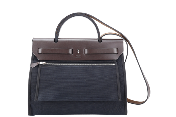 HERMES HERBAG SELLIER 31 STAMP O (YEAR 2011) EBENE x BLACK SILVER HARDWARE WITH DUST COVER