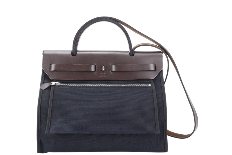 HERMES HERBAG SELLIER 31 STAMP O (YEAR 2011) EBENE x BLACK SILVER HARDWARE WITH DUST COVER