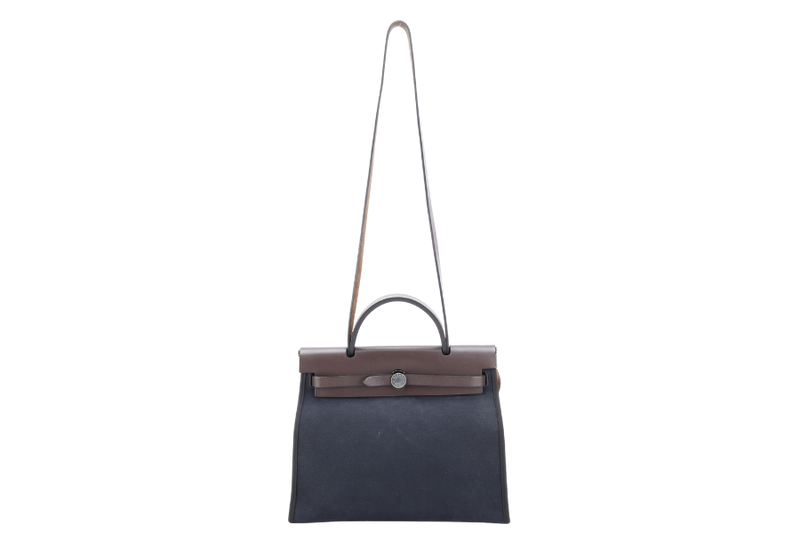 HERMES HERBAG SELLIER 31 STAMP O (YEAR 2011) EBENE x BLACK SILVER HARDWARE WITH DUST COVER