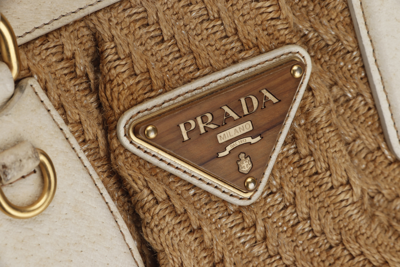 PRADA JUTE AND LEATHER BAG NO CARD & DUST COVER
