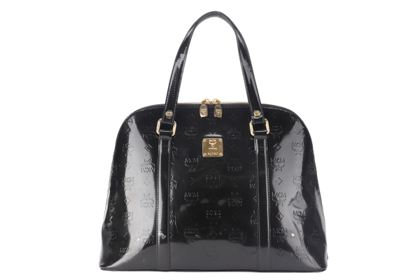 MCM IVANA GRETA BLACK COLOR PATENT LEATHER GOLD HARDWARE HANDCARRY BAG NO DUST COVER