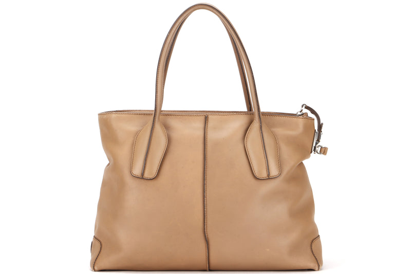 TOD'S LIGHT BROWN COLOR D-STYLING BAULETTO 2 WAY USE LEATHER BAG, WITH STRAP, NO DUST COVER
