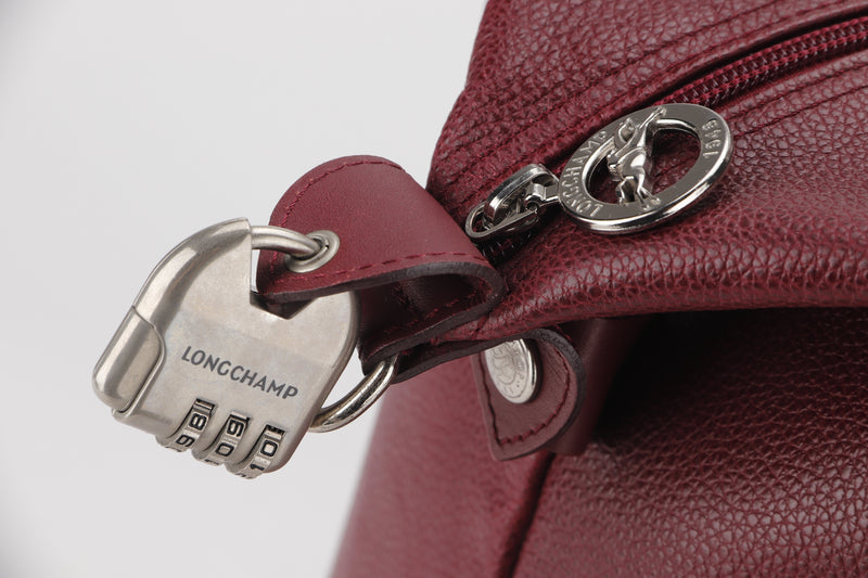 LONGCHAMP LE PLIAGE MAROON COLOR FULL LEATHER 2 WAY USE OVERSIZE BAG, WITH LOCK & DUST COVER