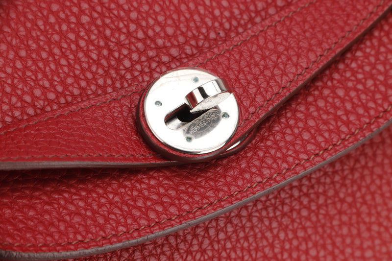 HERMES LINDY 34 (STAMP O) YEAR 2011  ROUGE GARANCE COLOR TOGO LEATHER SILVER HARDWARE WITH DUST COVER