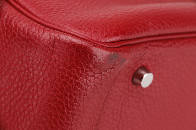HERMES LINDY 34 (STAMP O) YEAR 2011  ROUGE GARANCE COLOR TOGO LEATHER SILVER HARDWARE WITH DUST COVER