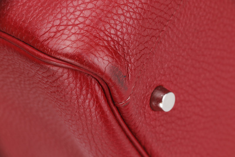HERMES LINDY 34 (STAMP O) YEAR 2011  ROUGE GARANCE COLOR TOGO LEATHER SILVER HARDWARE WITH DUST COVER