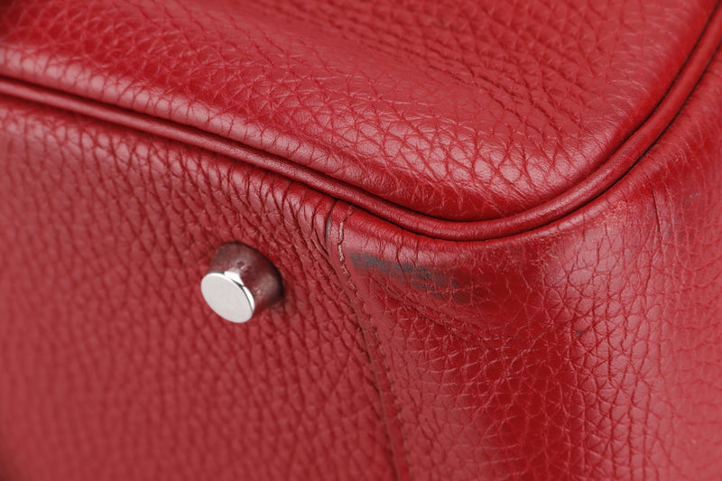 HERMES LINDY 34 (STAMP O) YEAR 2011  ROUGE GARANCE COLOR TOGO LEATHER SILVER HARDWARE WITH DUST COVER