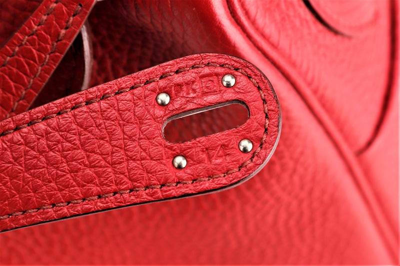 HERMES LINDY 34 (STAMP O) YEAR 2011  ROUGE GARANCE COLOR TOGO LEATHER SILVER HARDWARE WITH DUST COVER