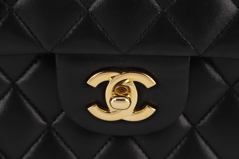 CHANEL CLASSIC FLAP SMALL BLACK LAMBSKIN & GOLD HARDWARE WITH CARD (1547xxxx) WITH DUST COVER AND BOX