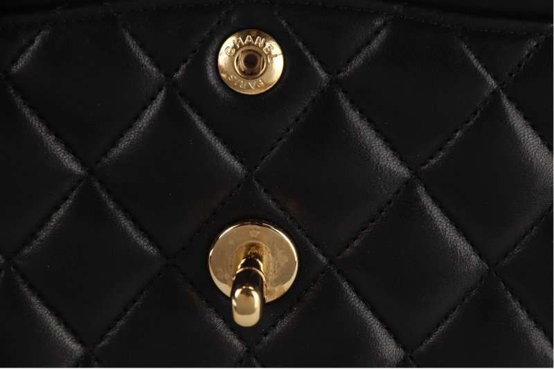 CHANEL CLASSIC FLAP SMALL BLACK LAMBSKIN & GOLD HARDWARE WITH CARD (1547xxxx) WITH DUST COVER AND BOX