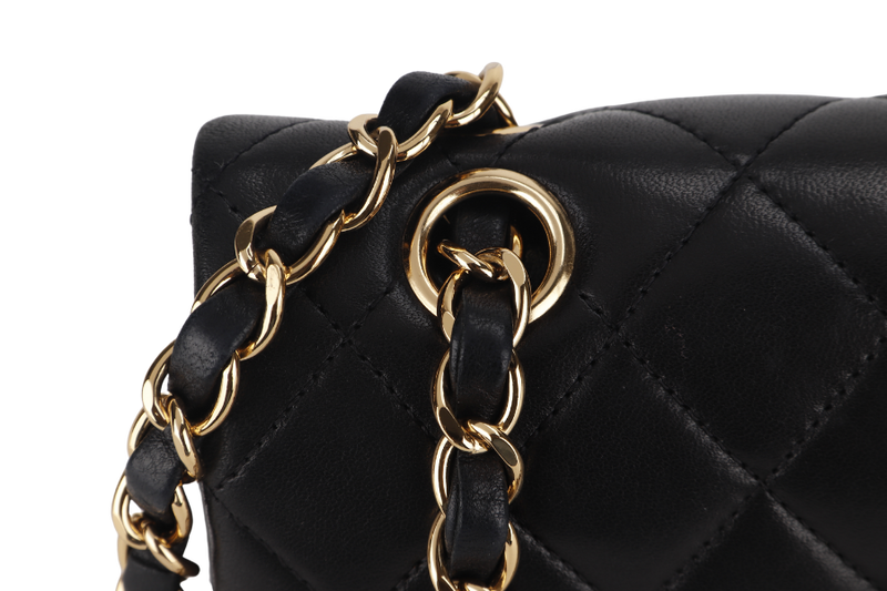 CHANEL CLASSIC FLAP SMALL BLACK LAMBSKIN & GOLD HARDWARE WITH CARD (1547xxxx) WITH DUST COVER AND BOX