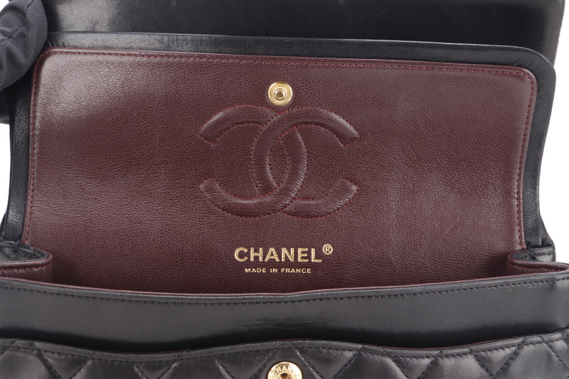 CHANEL CLASSIC FLAP SMALL BLACK LAMBSKIN & GOLD HARDWARE WITH CARD (1547xxxx) WITH DUST COVER AND BOX