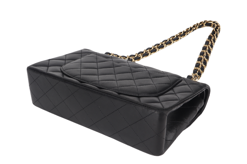 CHANEL CLASSIC FLAP SMALL BLACK LAMBSKIN & GOLD HARDWARE WITH CARD (1547xxxx) WITH DUST COVER AND BOX