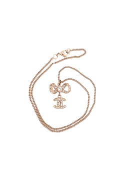Chanel Vintage Ribbon Necklace GP With Rhinestone