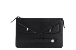 FENDI MONSTER CLUTCH (7VA350-8KL-169-0397) BLACK SILVER HARDWARE WITH CARD, DUST COVER AND BOX