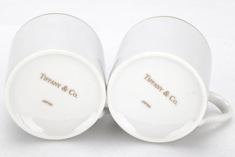 TIFFANY & CO. CUPS (1 PAIR) SMALL SIZE WHITE COLOR GOLD BAND, WITH BOX