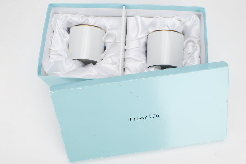 TIFFANY & CO. CUPS (1 PAIR) SMALL SIZE WHITE COLOR GOLD BAND, WITH BOX