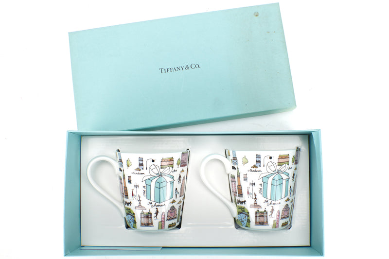 TIFFANY & CO. WHITE 5TH AVENUE MUG SET (1 PAIR), WHITE COLOR, WITH BOX