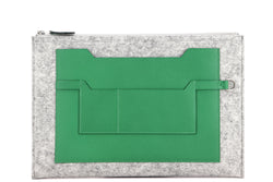 HERMES TOODOO CLUTCH 37 (STAMP A) BAMBOO COLOR EPSOM LEATHER & WOOL FELT, WITH DUST COVER & BOX