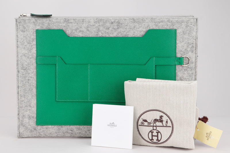 HERMES TOODOO CLUTCH 37 (STAMP A) BAMBOO COLOR EPSOM LEATHER & WOOL FELT, WITH DUST COVER & BOX
