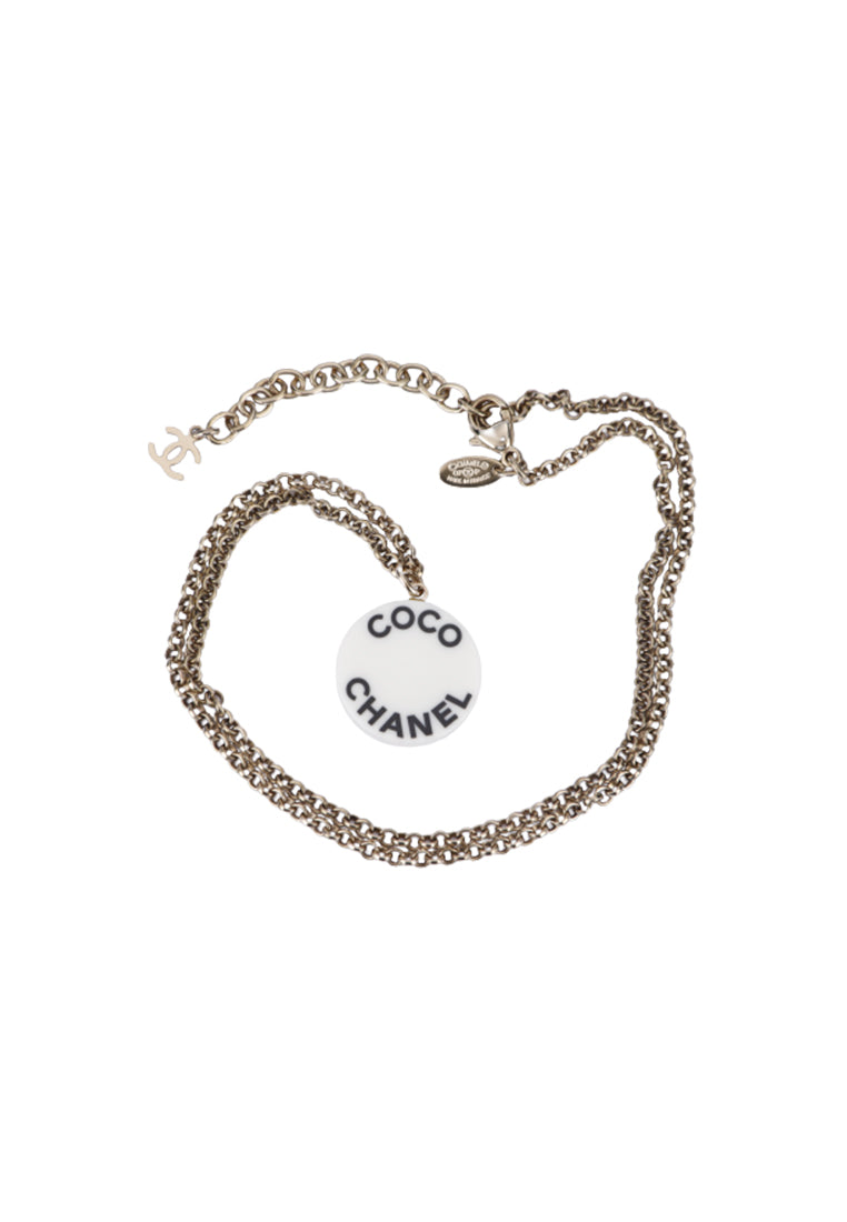 Chanel Coco Round White 07P Enamel Necklace